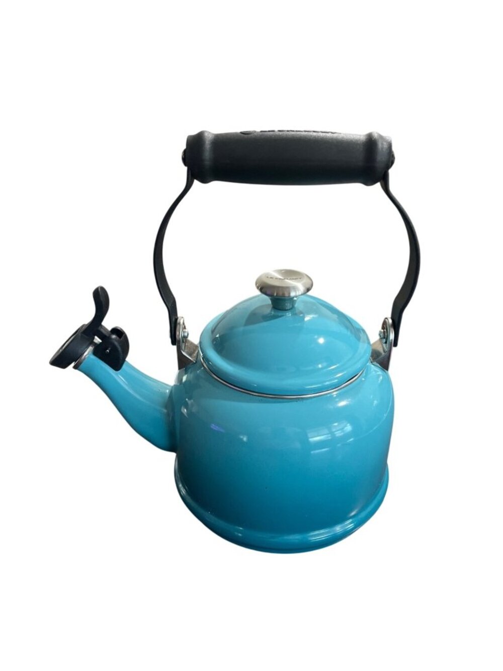 Le Creuset Enamel On Steel Demi Tea Kettle, 1.25 qt Caribbean Blue - Picture 2 of 7